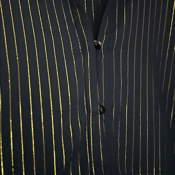 Emerson Fry Frances Dress Maritime Lurex Navy Metallic Stripes Drawstring Size L - Picture 12 of 12